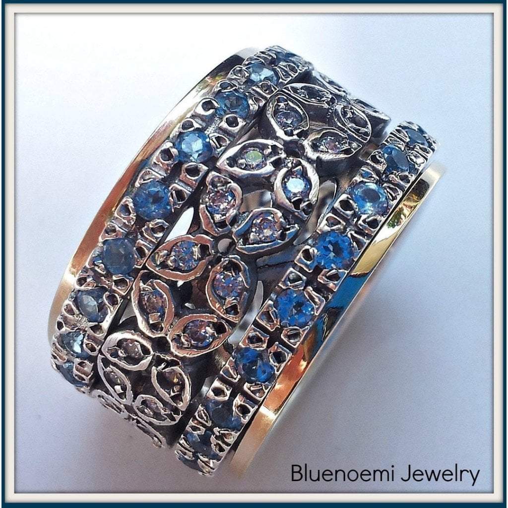Bluenoemi Jewelry Spinner Rings Bluenoemi SER009 Spinner Ring, Silver Gold Ring for Woman, Artistic Zircons ring
