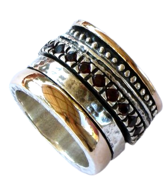 Spinner ring womens amazing Ring for Woman. Silver Gold  Zircons / Garnets / Opals.