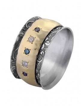 Bluenoemi Jewelry Spinner Rings Copy of Spinner Ring Jewelry. Sterling Silver and 9kt Gold Ring set with Colored Diamonds