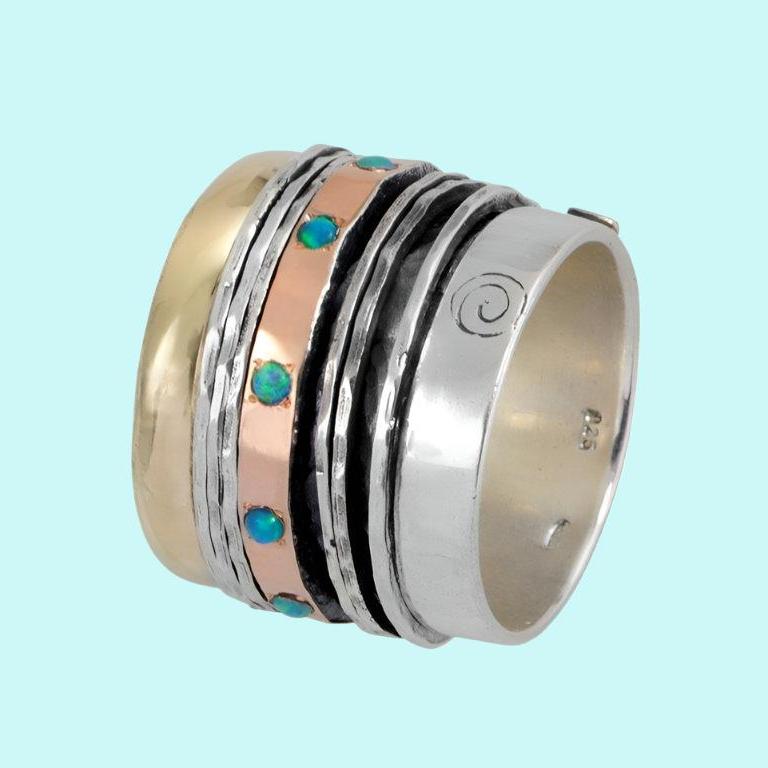 Bluenoemi Jewelry Spinner Rings Meditation ring for woman Israeli Sterling Silver and Gold plated Ring