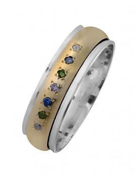 Bluenoemi Jewelry Spinner Rings Spinner Ring Jewelry. Sterling Silver and 9kt Gold Ring set with Colored Diamonds