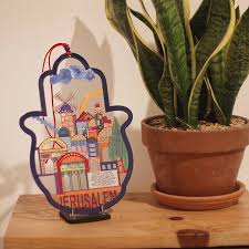 Bluenoemi Israeli Gifts Hamsa Metal Laser Cut English Jerusalem View - Bluenoemi