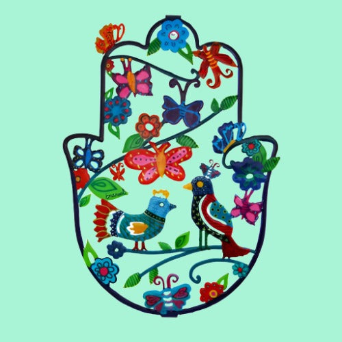 Bluenoemi Hamsa with Flowers Metal Work - Bluenoemi