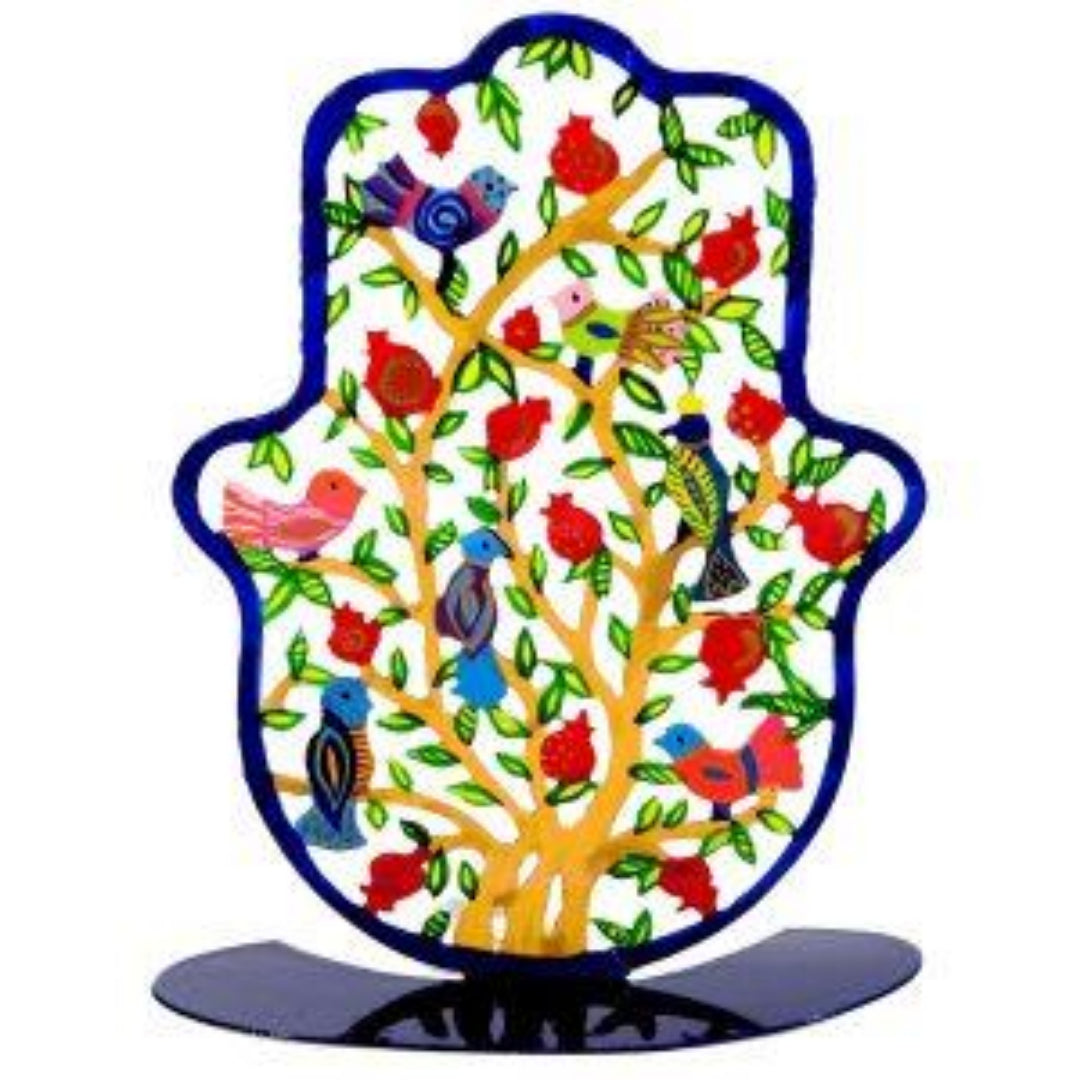 Bluenoemi Israeli Gifts Hamsa Metal Laser Cut Flowers Birds Pomegranates Tree. Mano de fatima - Bluenoemi