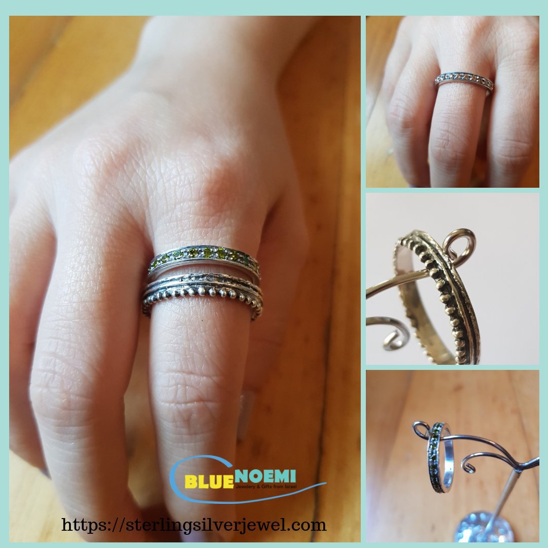 Rings for women, stacking ring, peridots zircons ring, delicate jewelry, sterling band ring for woman stackable rings - Bluenoemi