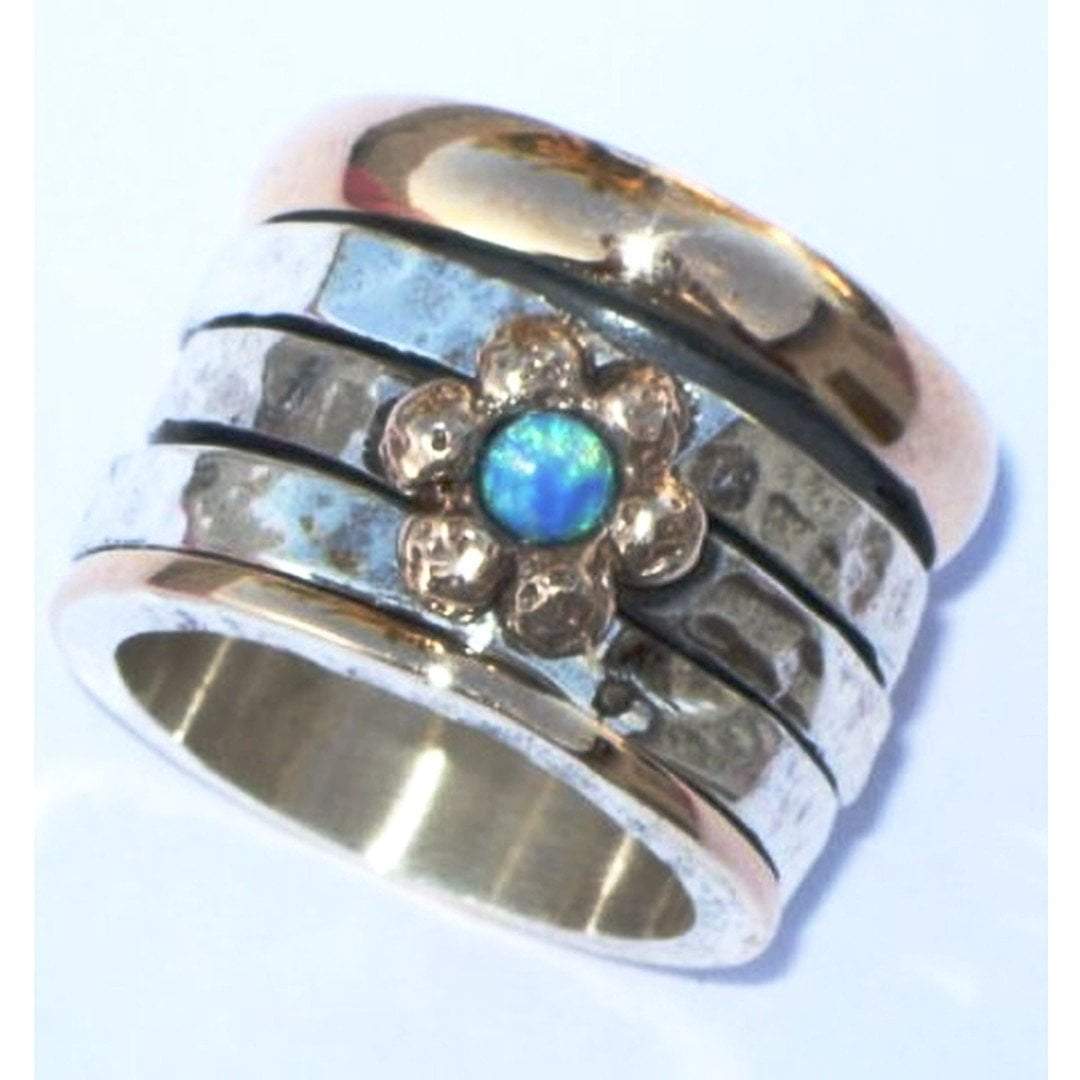 Bluenoemi - My Jewelry Rings Stacking Ring Wedding Blue opal ring Spinner ring silver & gold floral rings