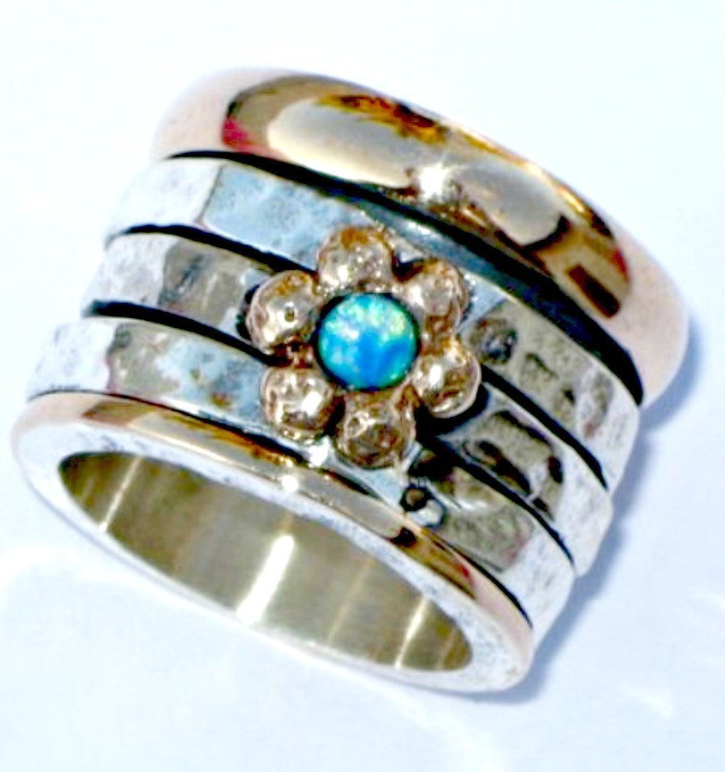 Bluenoemi - My Jewelry Rings Stacking Ring Wedding Blue opal ring Spinner ring silver & gold floral rings