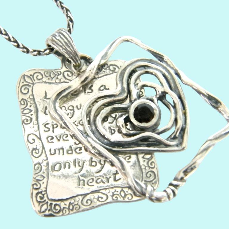 Bluenoemi Necklaces 45 / Silver Sterling silver Love necklace bohemian design Israeli Love Message Pendant