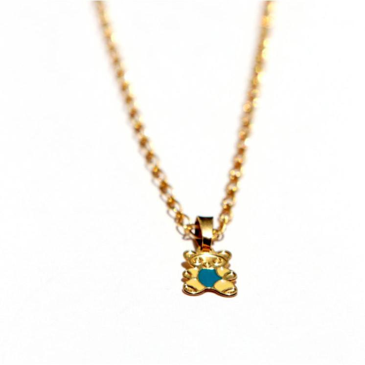 Bluenoemi Necklaces & Pendants Gold Teddy Bear charm necklace , cute gold plated bridesmaid necklace, blue enameled.