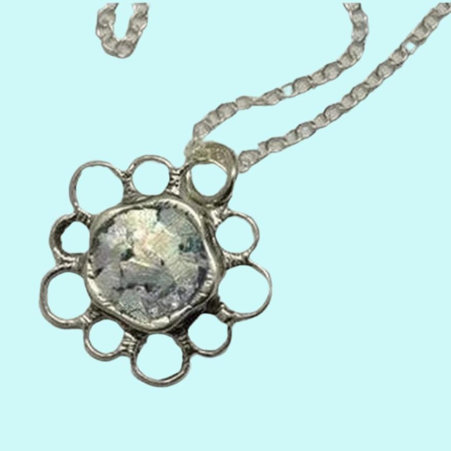 Roman glass jewelry necklace Israeli silver jewelry - Bluenoemi