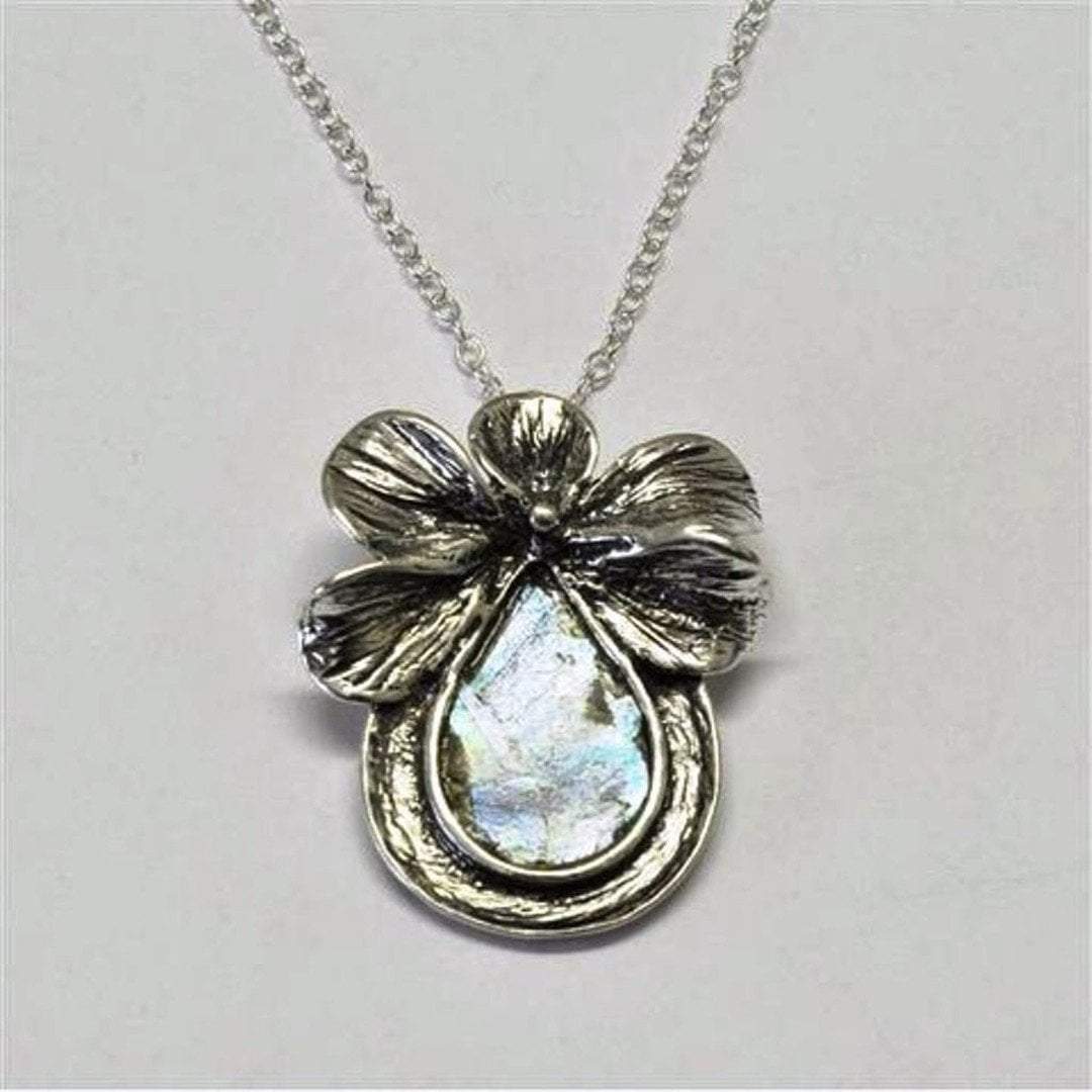 Bluenoemi Necklaces & Pendants Roman Glass sterling silver Necklace / blue green / pendant Roman glass jewelry Necklace Israeli silver jewelry