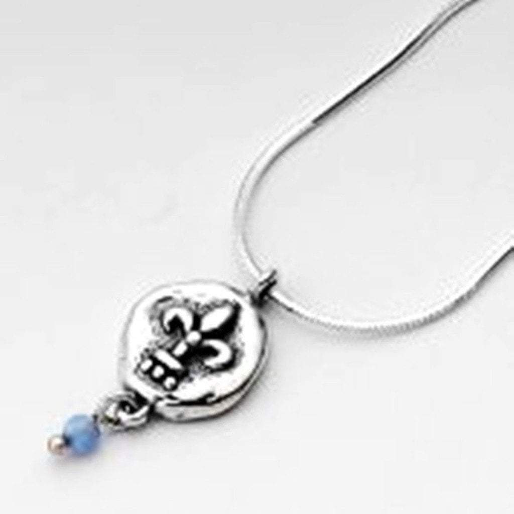 Bluenoemi Necklaces & Pendants Sterling silver flower pendant necklace / blue / silver Sterling silver Fleur de Lis necklace  with opal bead
