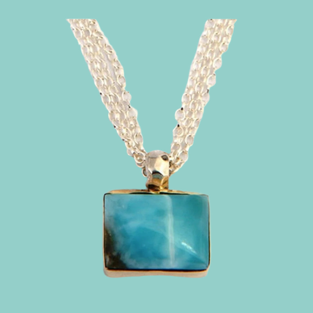 Bluenoemi Necklaces & Pendants Sterling silver necklace with Larimar / 45 cm / blue Sterling Silver Necklace, Silver and 9K gold necklace, Larimar sterling silver