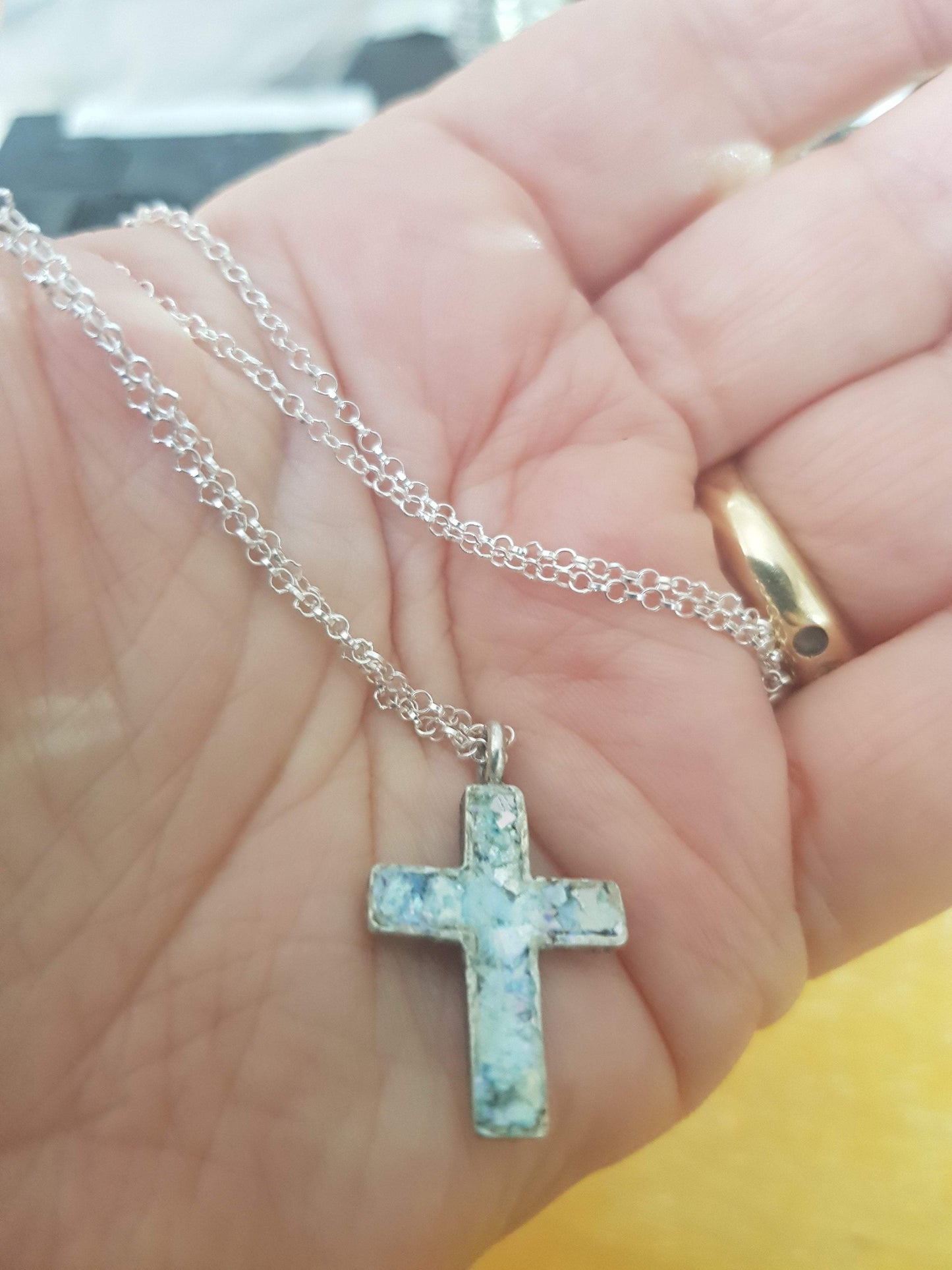 Bluenoemi Necklaces silver Holy Land Cross pendant, Cross jewelry, Sterling Silver Cross Necklace, Christian Necklace for woman