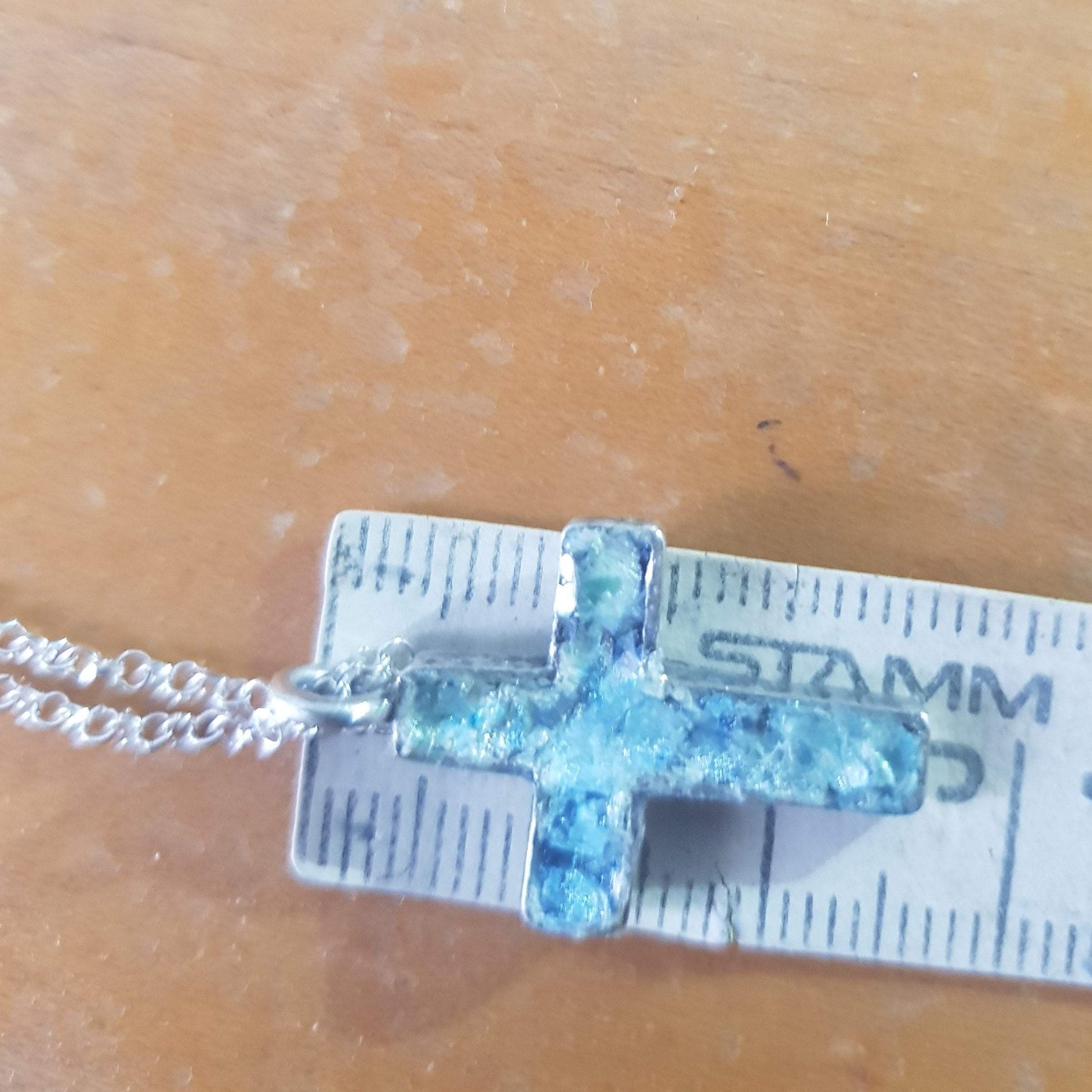 Cross Pendant jewelry, Roman Glass Sterling Silver Cross necklace for woman - Bluenoemi