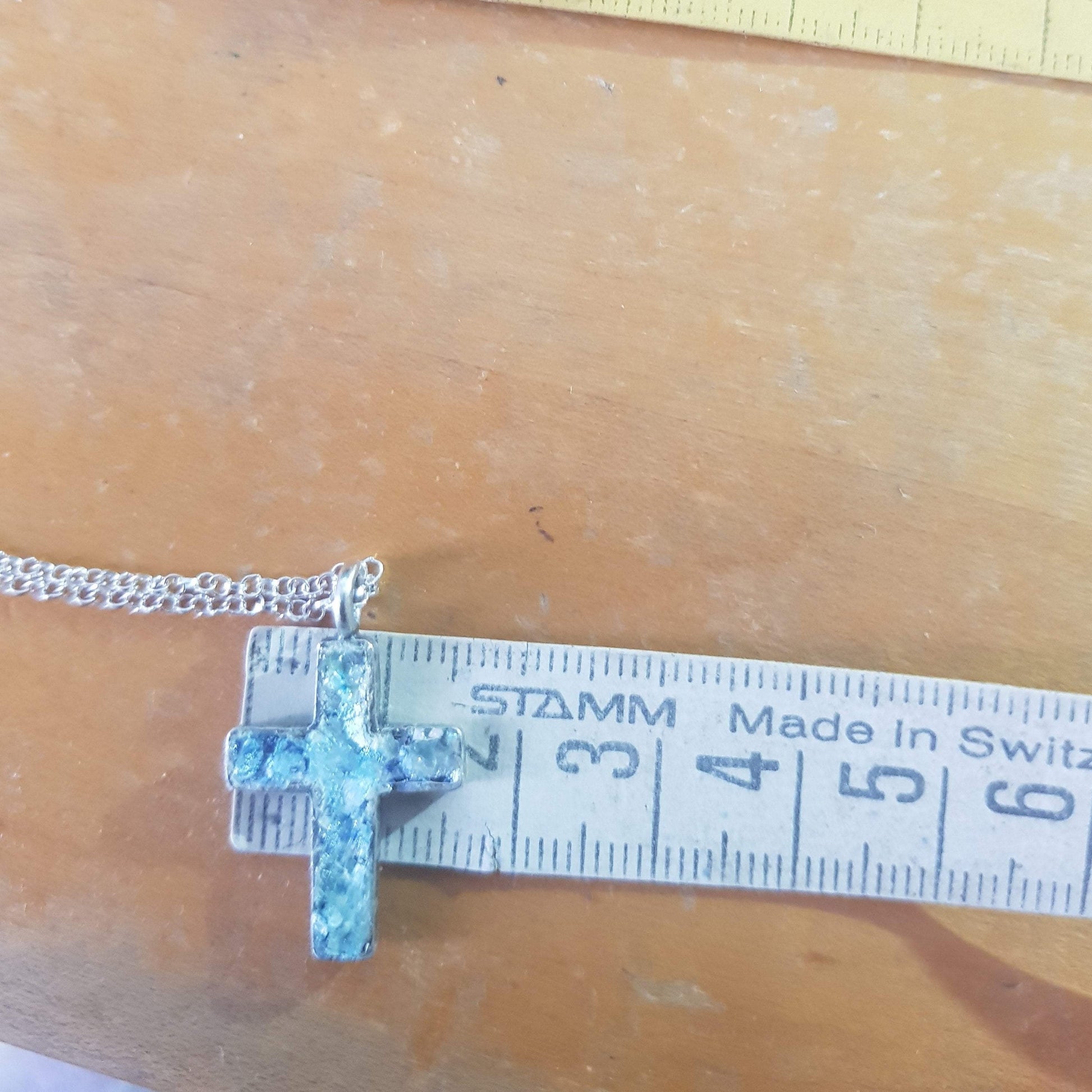 Cross Pendant jewelry, Roman Glass Sterling Silver Cross necklace for woman - Bluenoemi