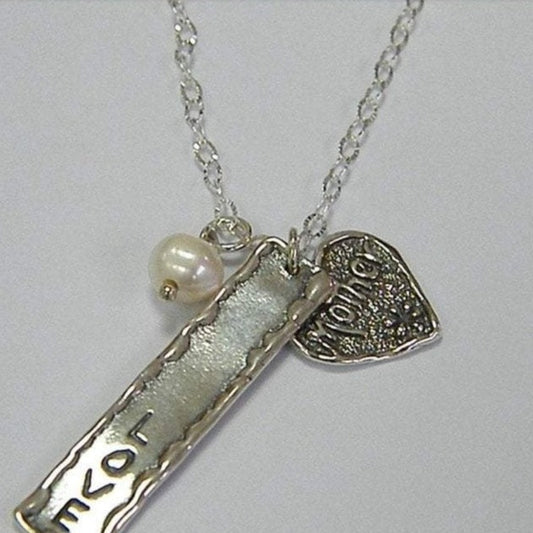 Sterling Silver dogtag necklace love for mom heart pearl charms, necklace for woman - Bluenoemi