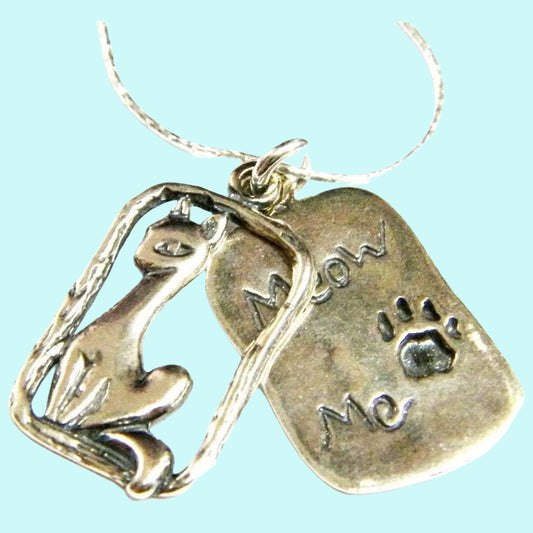 Sterling Silver Mother Gift engraved necklace cat "meow me" - Bluenoemi
