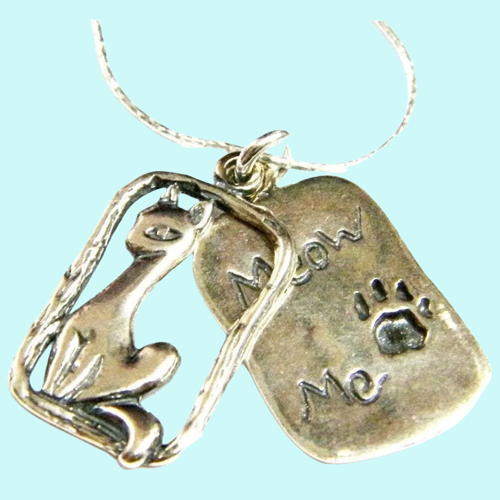 Bluenoemi Necklaces silver Sterling Silver Mother Gift engraved necklace cat "meow me"
