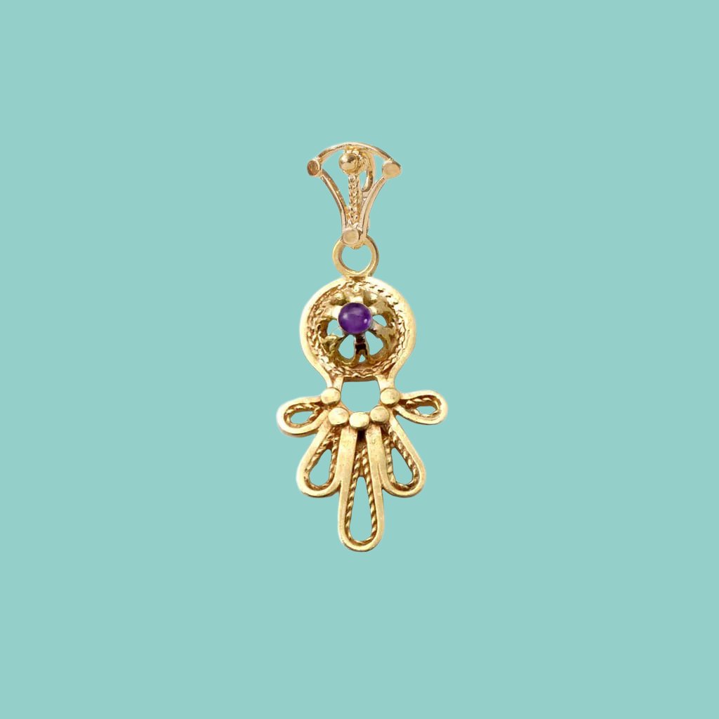 Sterling Silver Gold Plated Necklace. Israeli Hamsa jewelry designer filigree set opal /cornelian/ garnet / amethyst / lapis - Bluenoemi