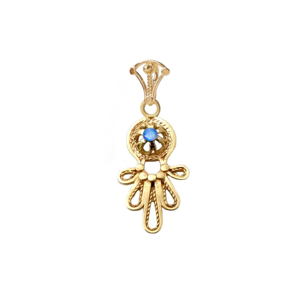 Sterling Silver Gold Plated Necklace. Israeli Hamsa jewelry designer filigree set opal /cornelian/ garnet / amethyst / lapis - Bluenoemi
