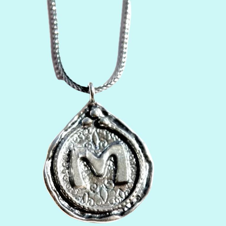 Bluenoemi Necklaces Sterling silver Monogram necklace Israeli handwork Valentine Gift