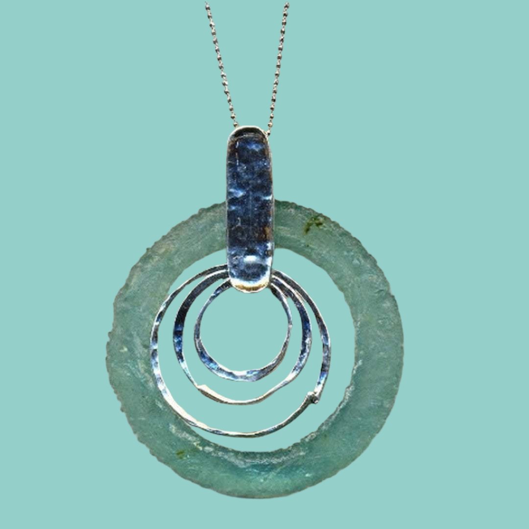 Bluenoemi Necklaces Sterling silver necklace, Roman glass pendant, Israeli Jewelry