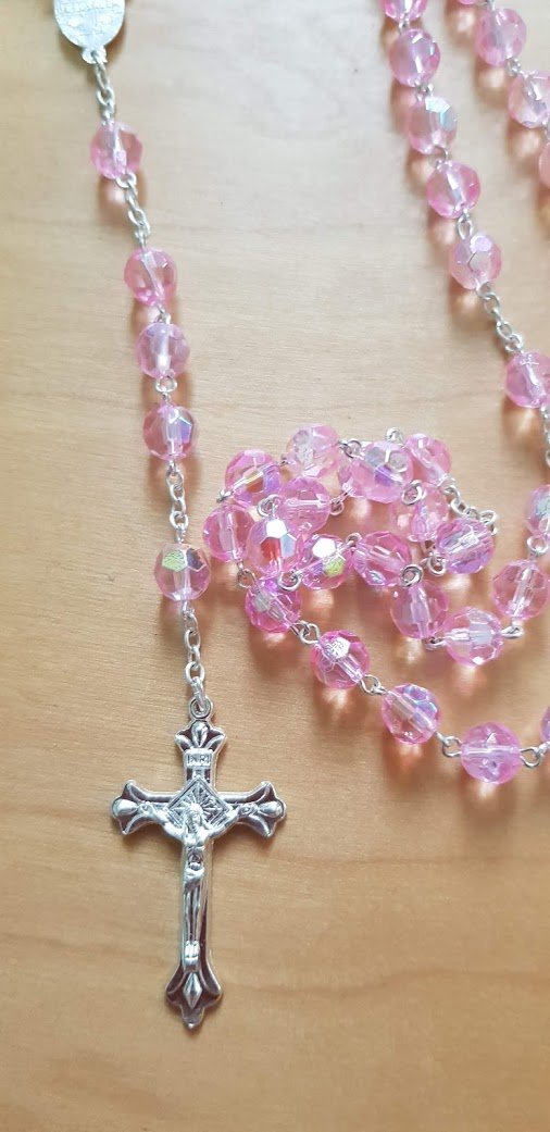 Bluenoemi Religious & Ceremonial > Religious Items > Prayer Beads pink Rosary from the Holy Land - Jerusalem Cross - Pink Beads