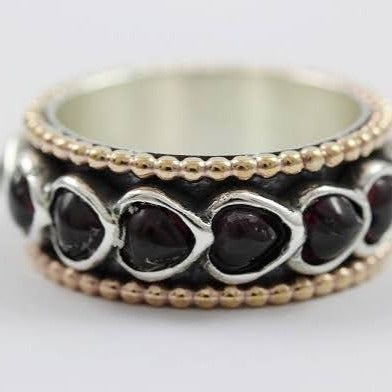 Bluenoemi Rings 5 / garnets Valentine Gift Spinner Ring for Woman with Hearts. Sterling Silver and Goldfilled