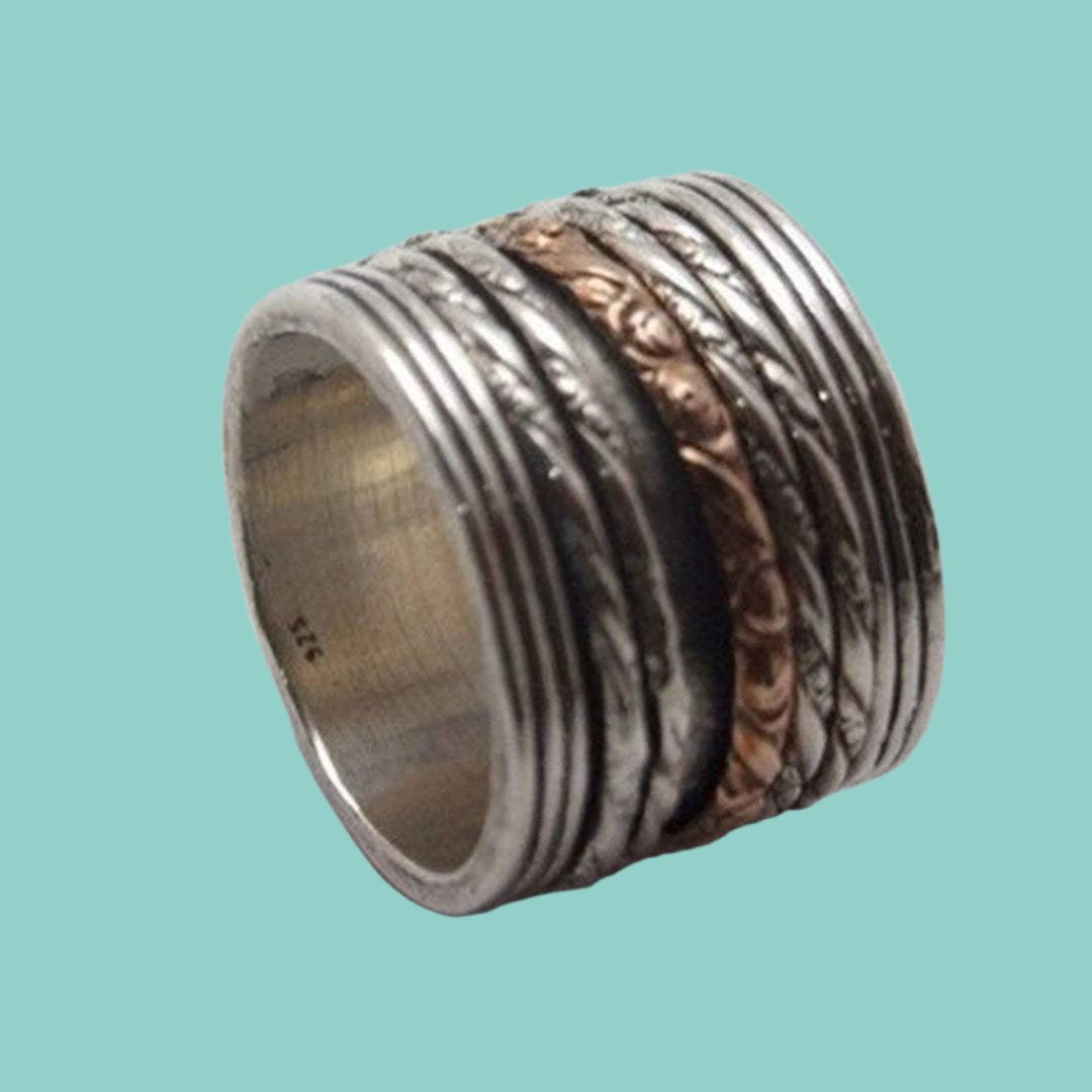 Bluenoemi Rings 5 / silver gold Elegant Spinner Ring. Silver Gold 9 carat. Boho Meditation Spinning Ring.