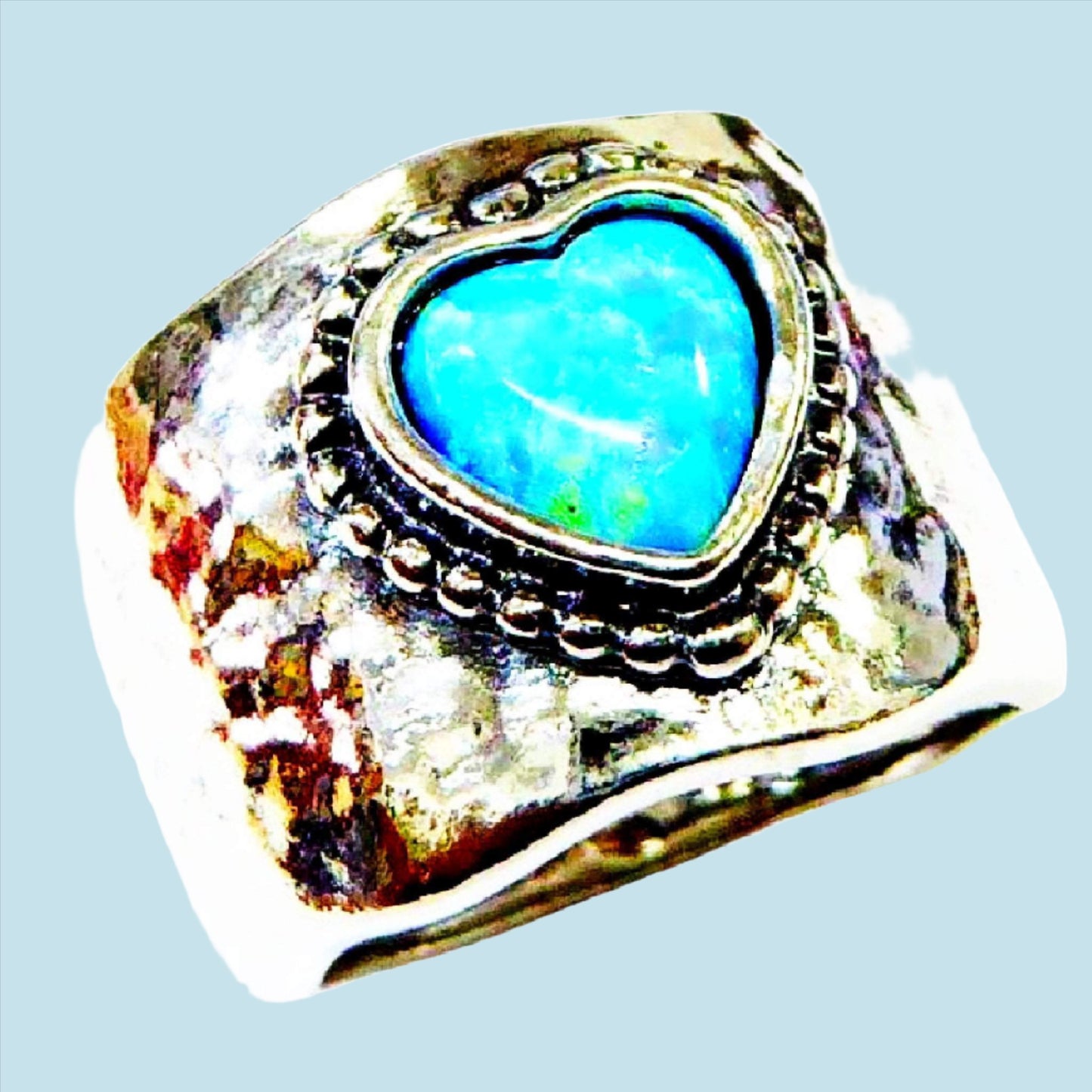 Bluenoemi Rings Bluenoemi Israel jewelry Women's sterling silver band rings, Sterling Silver 925 Ring Blue Opal Heart