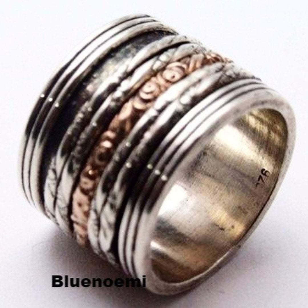Bluenoemi Rings Elegant Spinner Ring. Silver Gold 9 carat. Boho Meditation Spinning Ring.