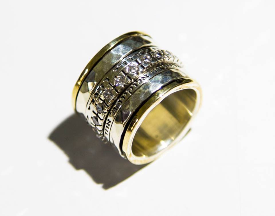 Bluenoemi Rings Hebrew blessing ring silver gold cz zircons