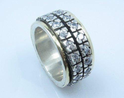 Bluenoemi Rings Spinner ring 9 ct gold on sterling silver, set with blue opals/ zircons / garnets 2 lines