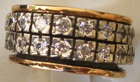 Bluenoemi Rings Spinner ring 9 ct gold on sterling silver, set with blue opals/ zircons / garnets 2 lines