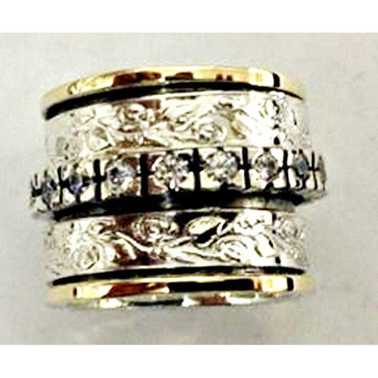 Bluenoemi Rings Spinner Ring, Filigree silver 9 carat gold ring , Bluenoemi CZ band