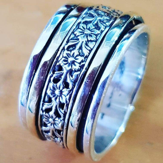 Bluenoemi Rings Spinner ring for woman. Floral spinning ring. Glamorous Meditation ring for women.
