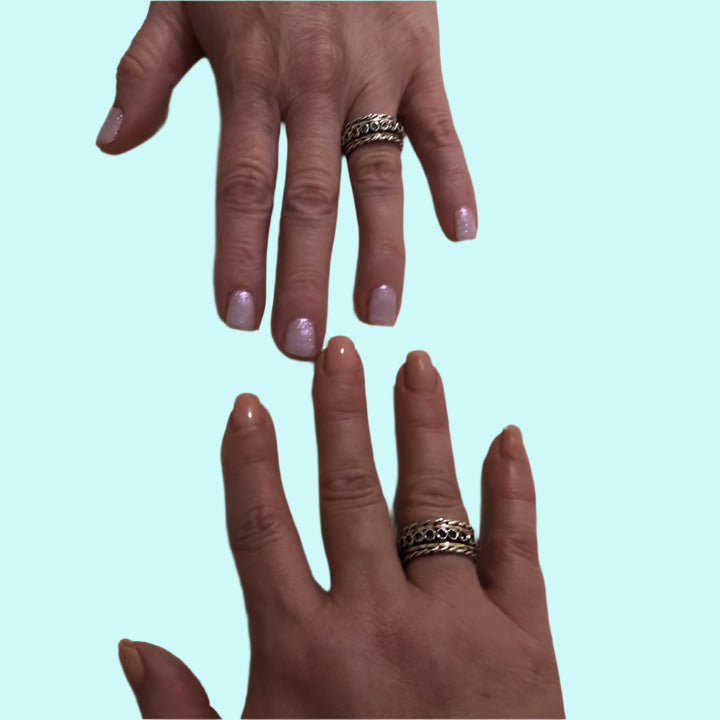 Bluenoemi rings Spinner ring for woman set with green Tourmalines. Sterling silver and gold.