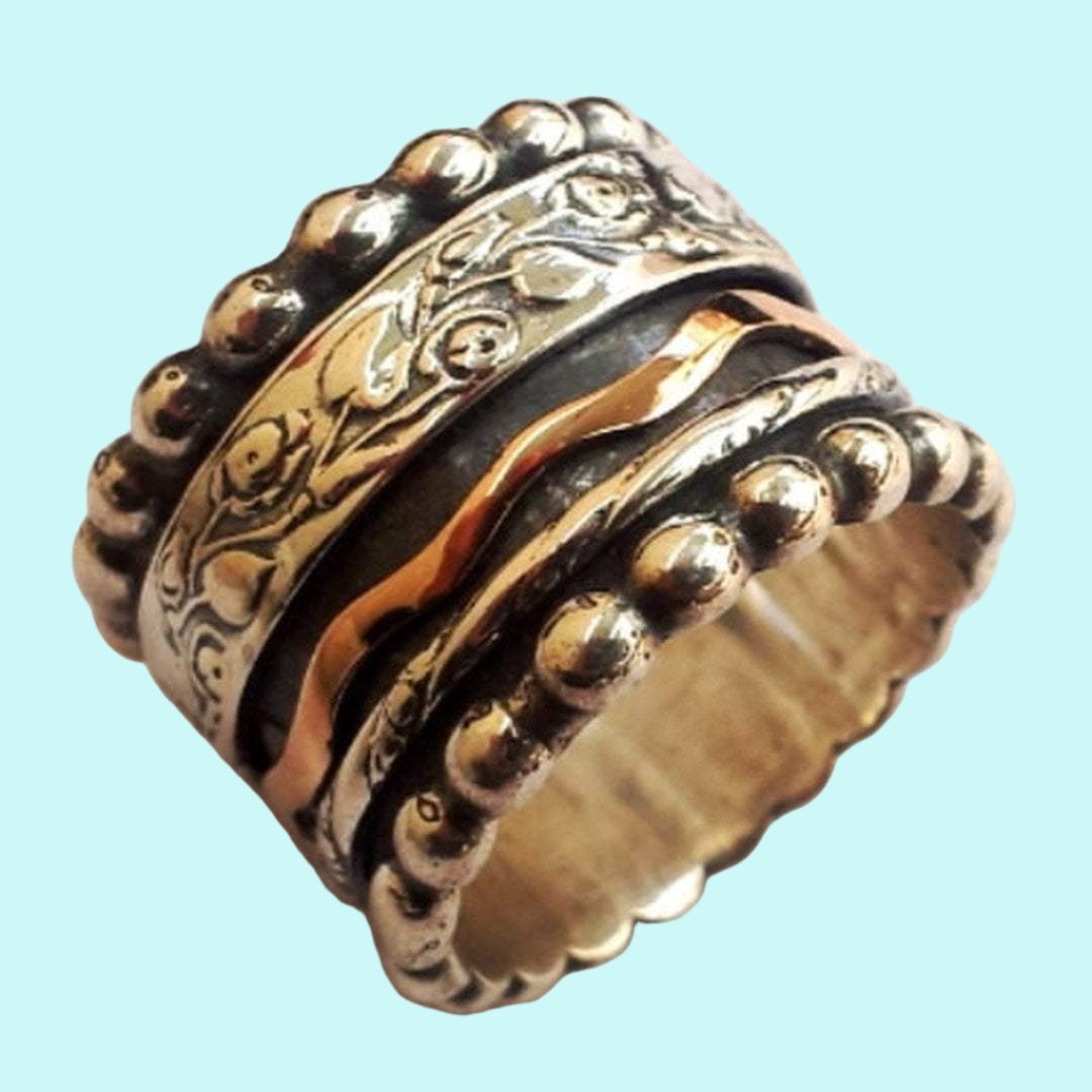 Bluenoemi Rings Spinner Ring, Romantic Floral spinning ring silver gold Meditation rings