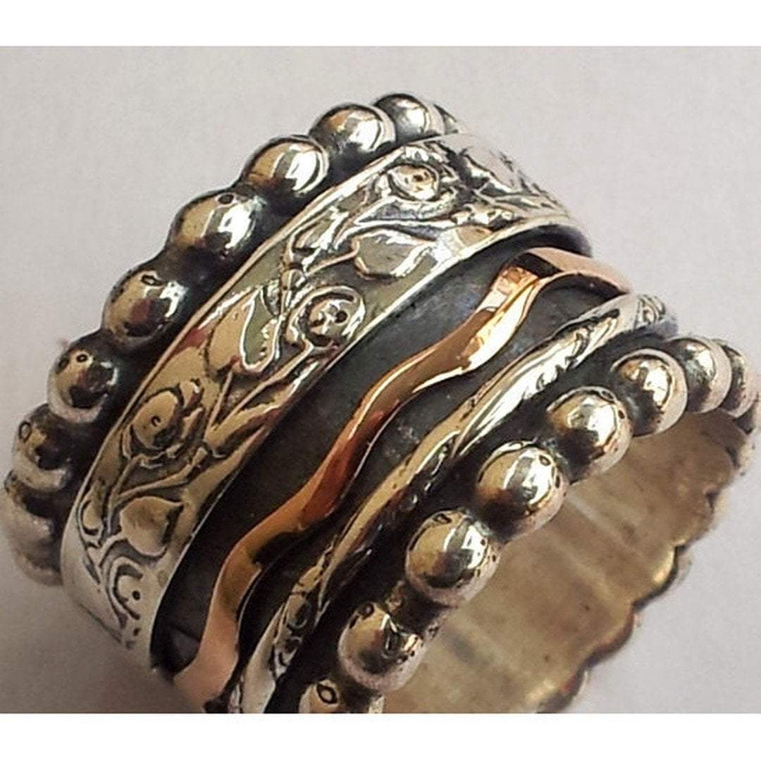 Bluenoemi Rings Spinner Ring, Romantic Floral spinning ring silver gold Meditation rings