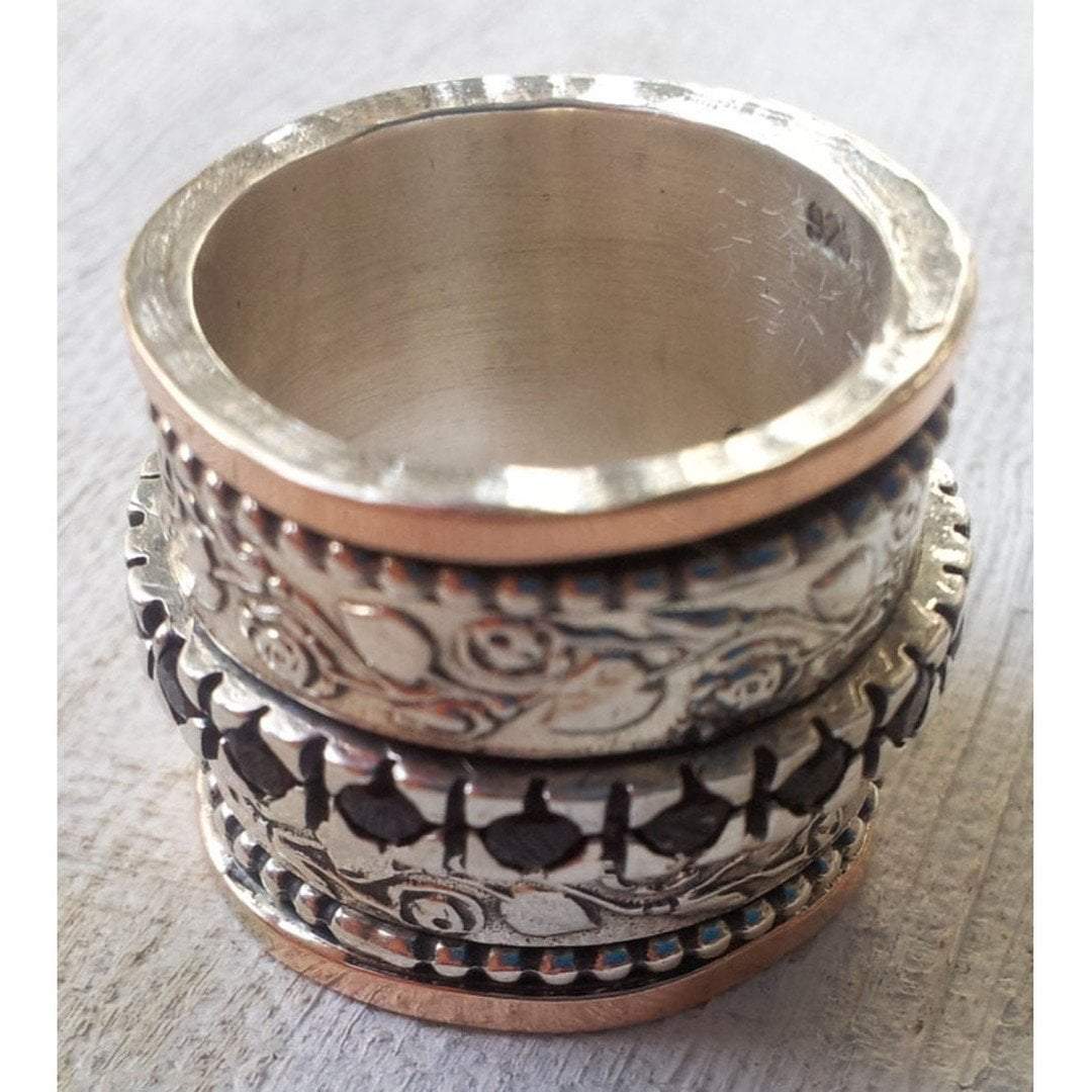 Bluenoemi Rings Spinner ring silver solid rose gold floral garnets jewelry Israeli rings Meditation rings