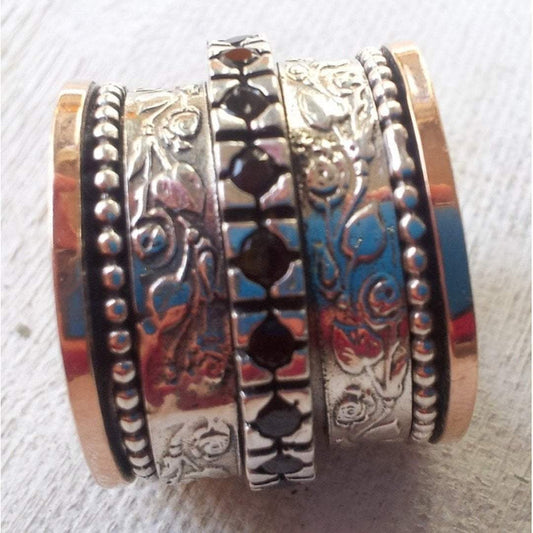 Bluenoemi Rings Spinner ring silver solid rose gold floral garnets jewelry Israeli rings Meditation rings