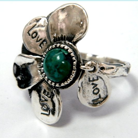 Sterling Silver Ring Hamsa Charms & Amethyst CZ Stones - Bluenoemi