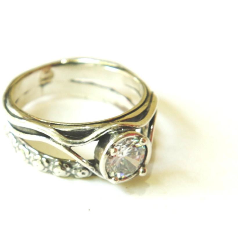 Bluenoemi Rings Sterling silver ring set with zircon stone. Israeli designer bohemian ring 0.8 cm