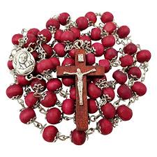 Rosary Cross with Red Scented Wood Beads - Bluenoemi