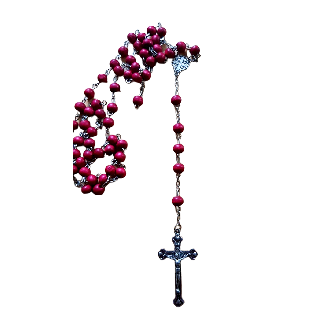 Rosary Cross with Red Scented Wood Beads - Bluenoemi