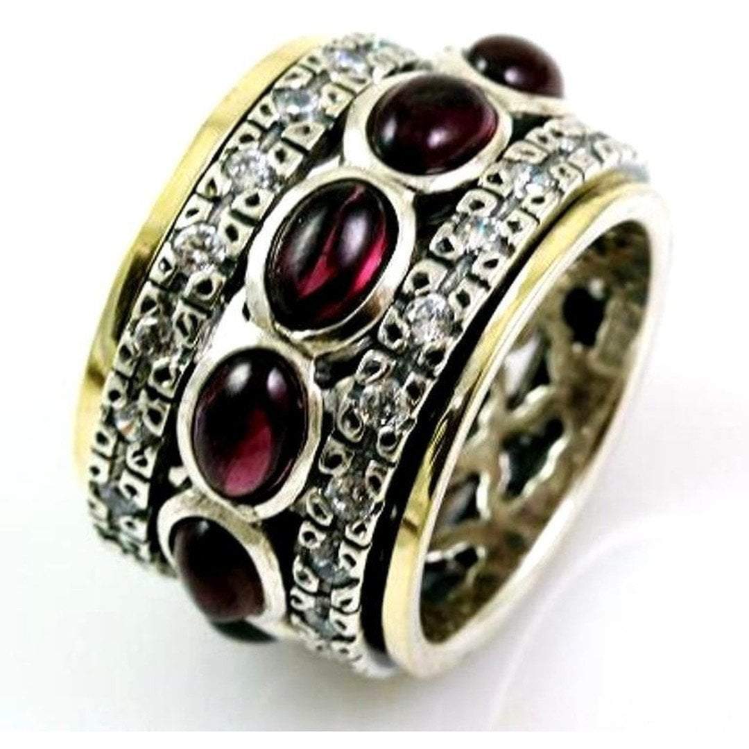 Bluenoemi Spinner Rings 5 / blue Bluenoemi Elegant Spinner Ring for Woman - Silver Gold Garnets / Amethysts / Blue Topaz