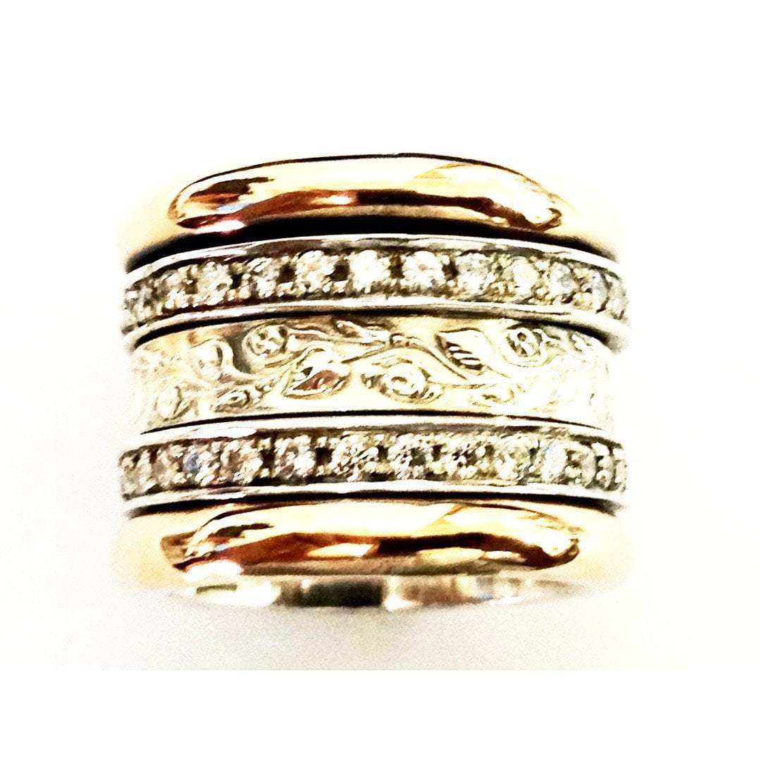 Bluenoemi Spinner Rings 5 / silver gold Israeli Spinner Rings CZ Eternity Band Spinner Rings for Woman Gemstones Rings, Meditation Ring for women.