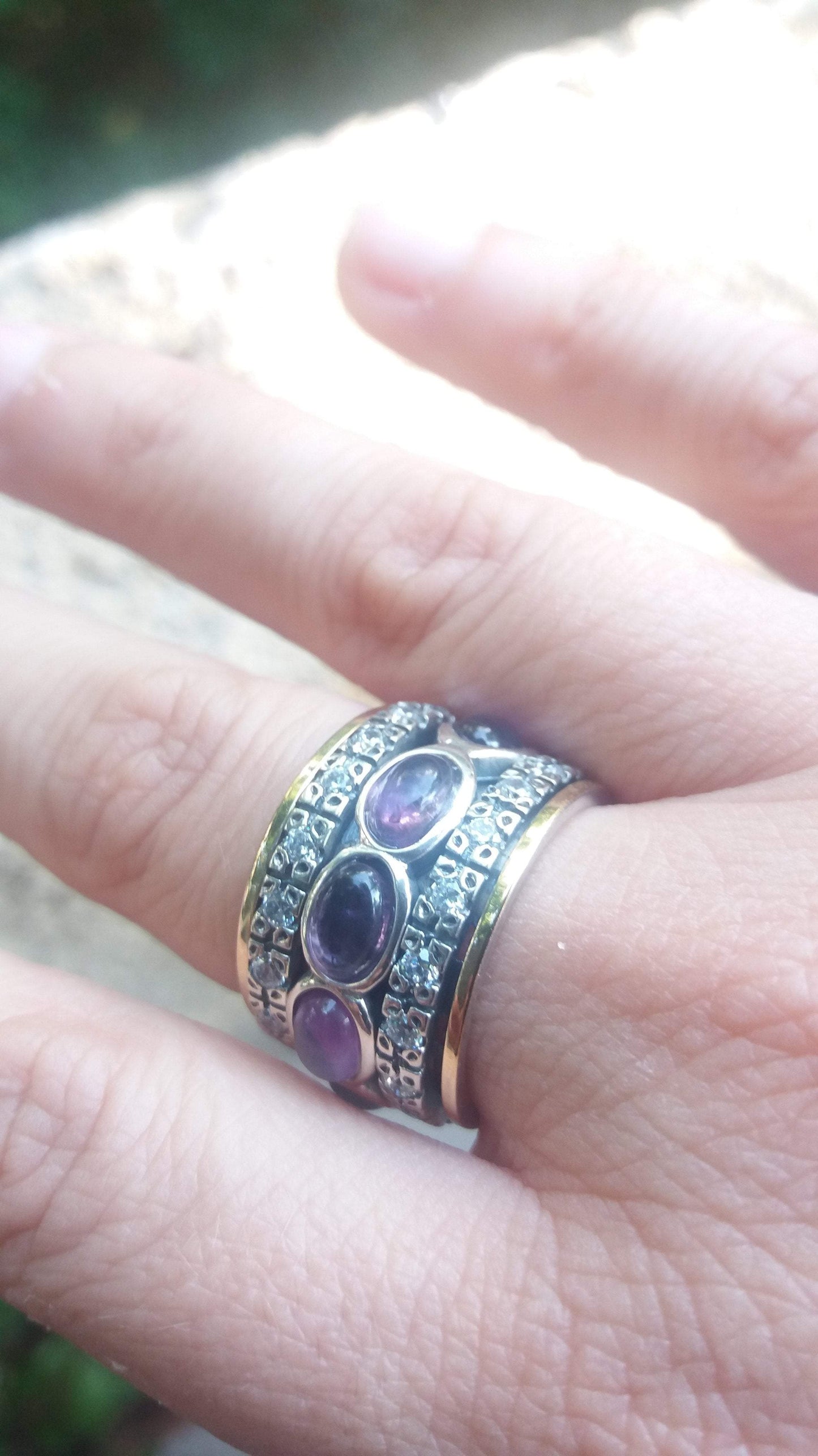 Bluenoemi Spinner Rings Bluenoemi Elegant Spinner Ring for Woman - Silver Gold Garnets / Amethysts / Blue Topaz