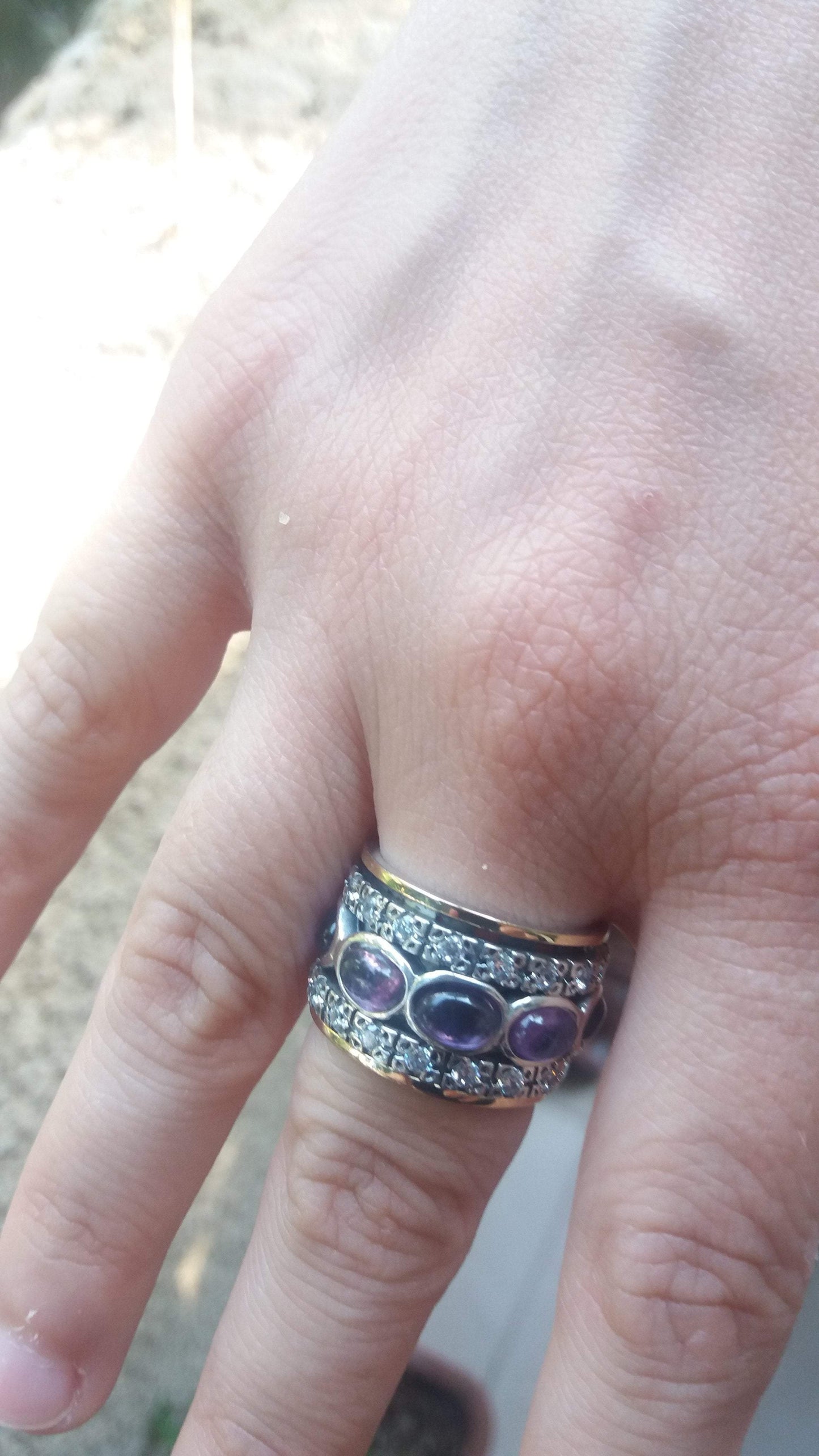 Bluenoemi Spinner Rings Bluenoemi Elegant Spinner Ring for Woman - Silver Gold Garnets / Amethysts / Blue Topaz